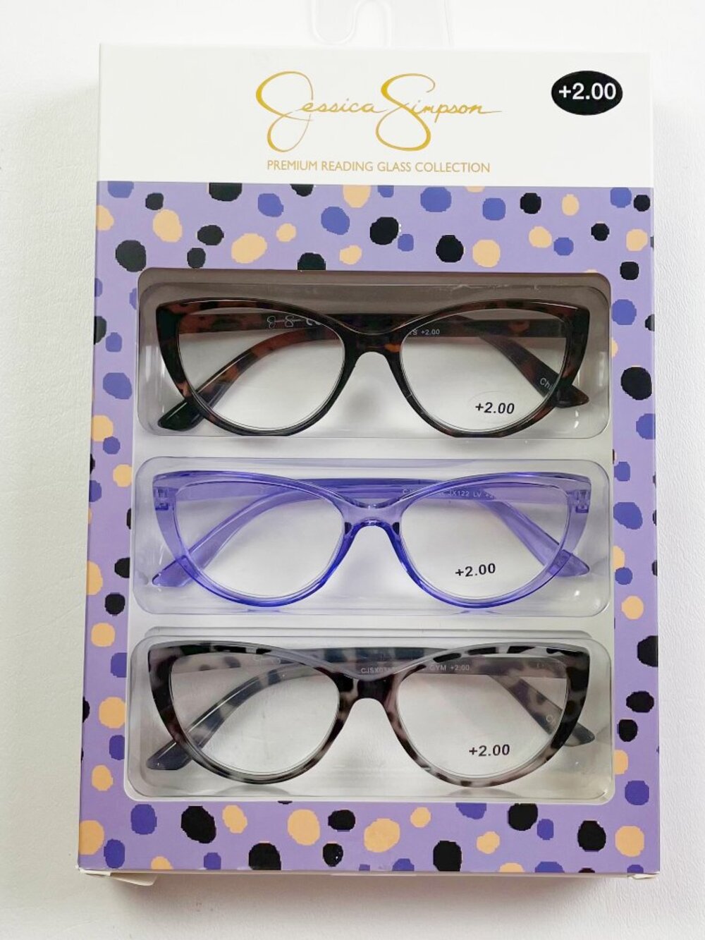 Jessica Simpson 3 Pack Reading Glasses +2.00 Black Purple Tortoise Blue New